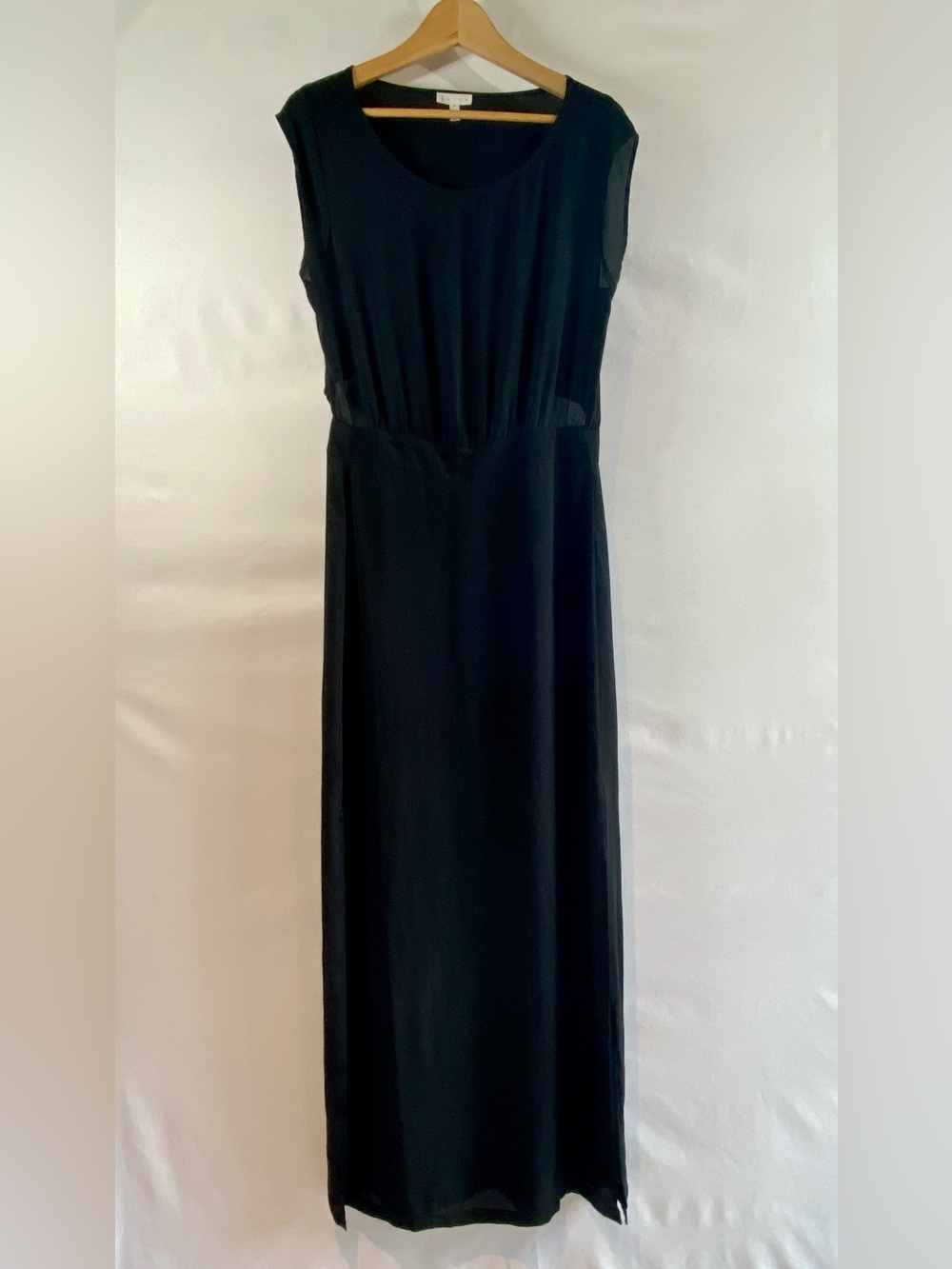 Leith Sleek Black Open Back Scoop Neck Cap Sleeve Gathered Maxi Dress, Size M
